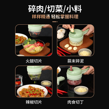 多機能ガーリックマッシャー｜ガトリング式電動野菜カッター｜キッチン用多用途ツール｜野菜スライス・肉ミンチ対応 電動フードプロセッサー