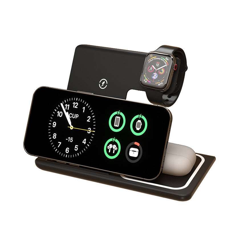 新型ワイヤレス充電器 3-in-1 急速充電スタンド 折りたたみ式 / Qi対応スマートフォン・イヤホン・スマートウォッチ用